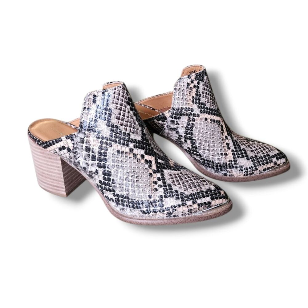 Report Faux Snake Print Temperance Block Heeled Mule